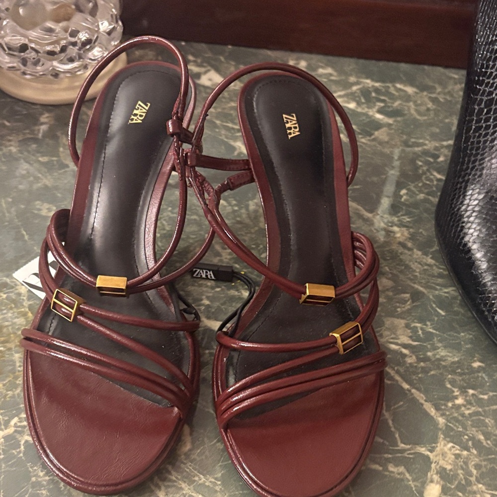 Zara Women's Dark Red Strappy Sandals